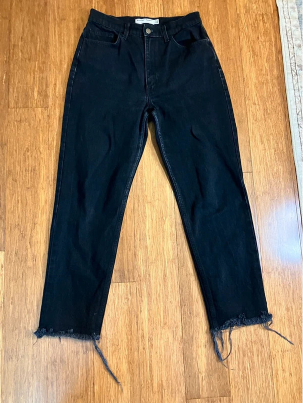 American Apparel Black High Waist Jeans Womens 29 Raw Frayed Hem 100% Cotton